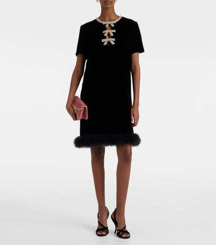 Robe en velours à plumes et ornements - Valentino - Modalova