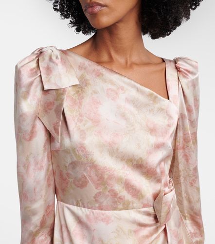 Robe midi en satin de soie à fleurs - Alessandra Rich - Modalova