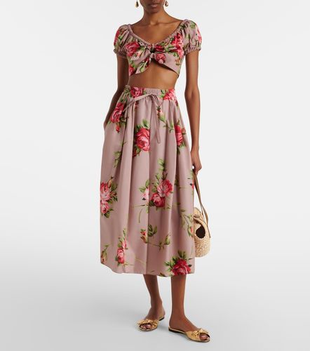 Jupe midi en coton à fleurs - Dolce&Gabbana - Modalova