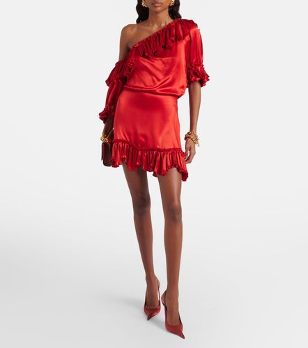 Robe en satin de soie à volants - Saint Laurent - Modalova