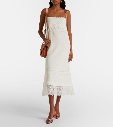 Robe midi en lin et dentelle - Valentino - Modalova