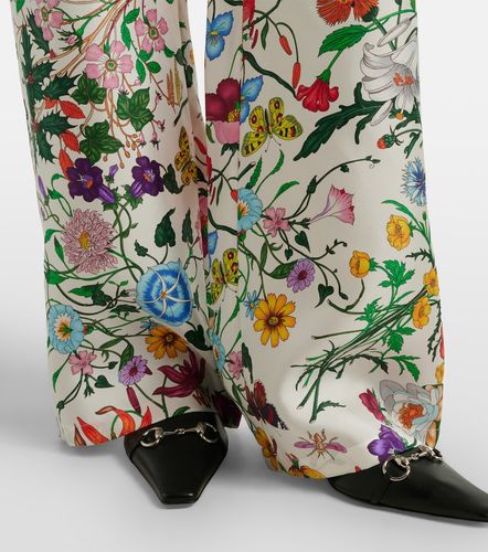 Pantalon palazzo Flora en soie à fleurs - Gucci - Modalova