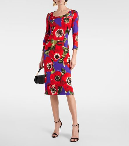 Robe midi en soie mélangée à fleurs - Dolce&Gabbana - Modalova