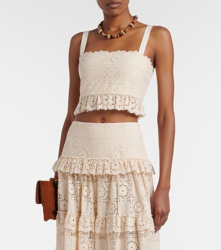 Top court en coton, soie et dentelle guipure - Elie Saab - Modalova