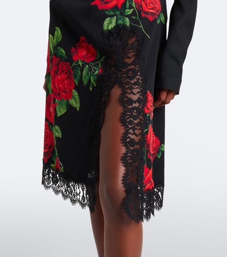 Jupe midi en soie mélangée à fleurs - Dolce&Gabbana - Modalova