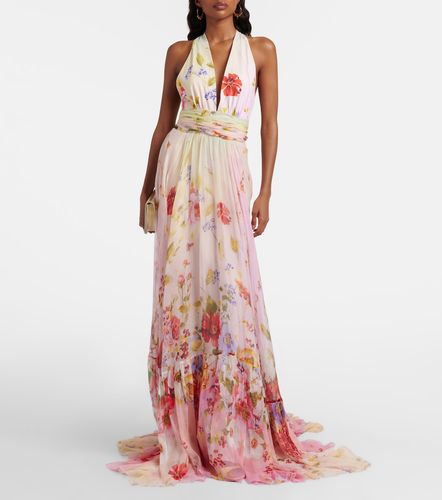 Robe longue en soie à fleurs - Roberto Cavalli - Modalova