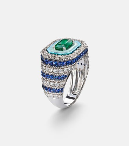 Bague d'auriculaire Twin Flame en or blanc 18 ct, diamants et émail - Kamyen - Modalova