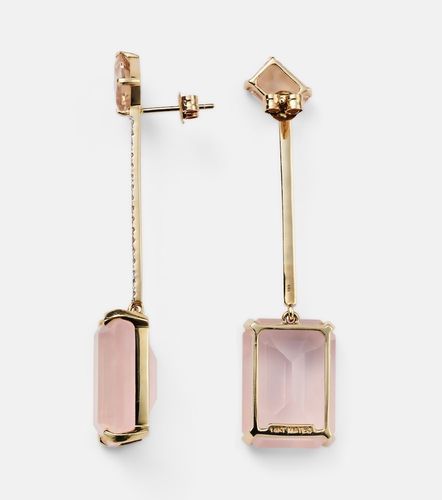 Boucles d’oreilles en or 14 ct, morganite, quartz et diamants - Mateo - Modalova