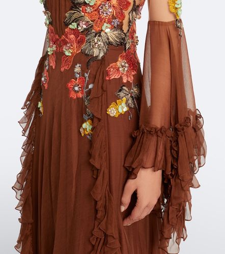 Robe longue en soie à broderies et appliqués floraux - Costarellos - Modalova