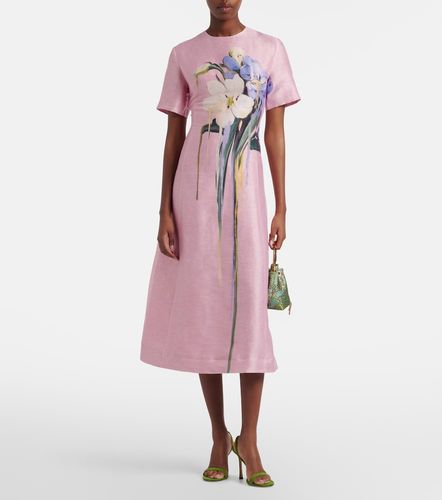 Robe midi Caroline en lin mélangé à fleurs - Leo Lin - Modalova