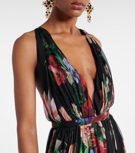 Robe longue en soie à fleurs - Dolce&Gabbana - Modalova