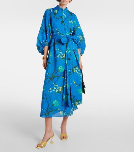 Robe midi en coton et lin à motif floral - Erdem - Modalova