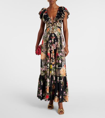 Robe longue en coton à imprimé floral et volants - Camilla - Modalova