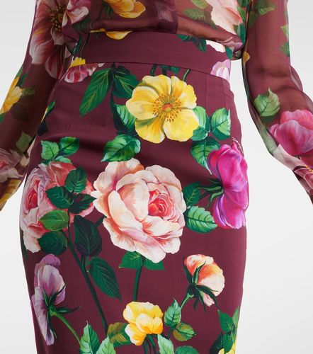 Jupe midi en soie mélangée à fleurs - Dolce&Gabbana - Modalova