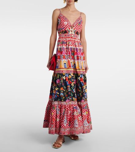 Robe longue en coton à imprimé à volants superposés - Camilla - Modalova