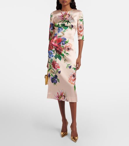Robe midi en satin à fleurs - Dolce&Gabbana - Modalova