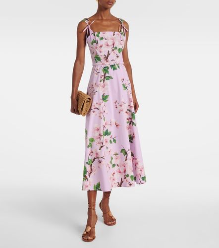 Robe midi en coton mélangé à fleurs - Oscar de la Renta - Modalova