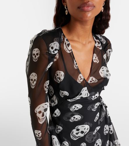 Robe portefeuille Skull en mousseline de soie - McQueen - Modalova