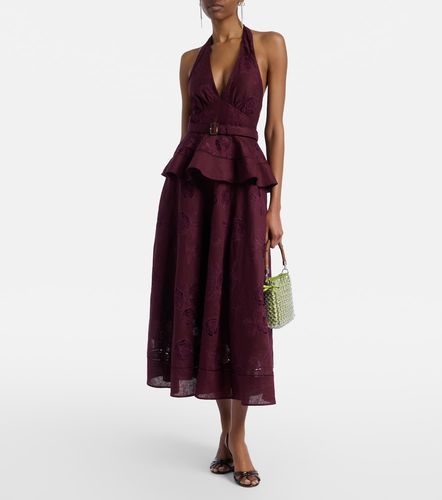 Robe midi péplum en coton et lin - Self-Portrait - Modalova