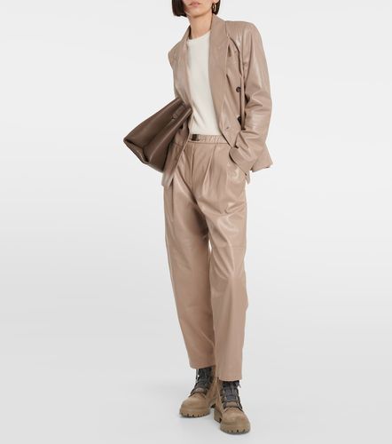 Pantalon à taille mi-haute en cuir - Brunello Cucinelli - Modalova