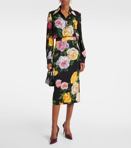 Jupe midi en soie mélangée à fleurs - Dolce&Gabbana - Modalova