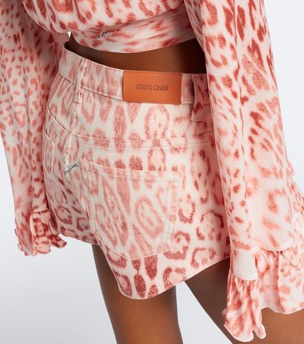 Short en denim à imprimé léopard - Roberto Cavalli - Modalova