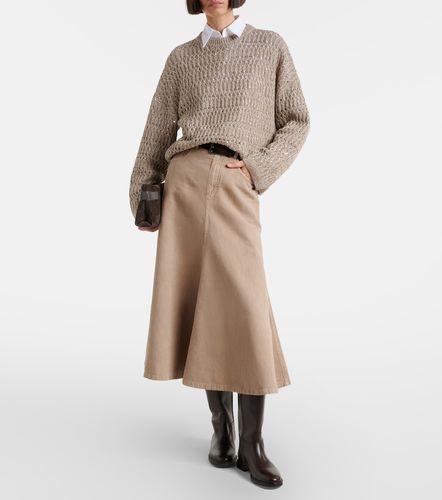 Jupe midi en denim de coton et lin mélangés - Brunello Cucinelli - Modalova