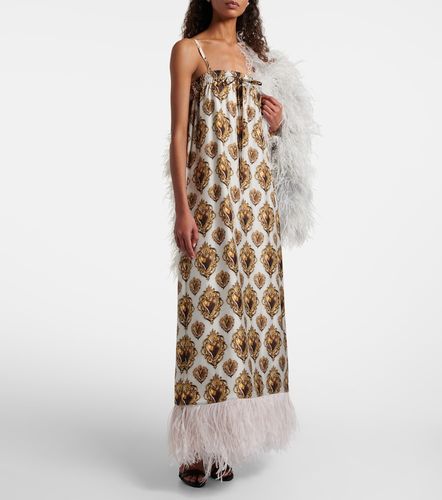 Robe longue imprimée en soie à plumes - Dolce&Gabbana - Modalova