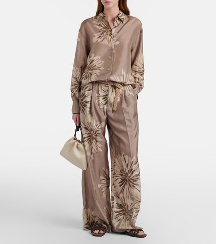 Pantalon droit en soie à fleurs - Brunello Cucinelli - Modalova