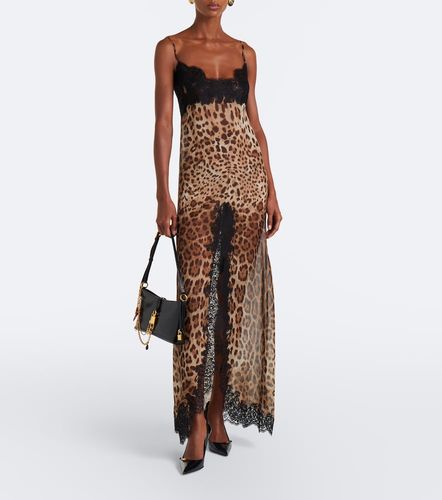 Robe longue en soie mélangée à dentelle - Dolce&Gabbana - Modalova
