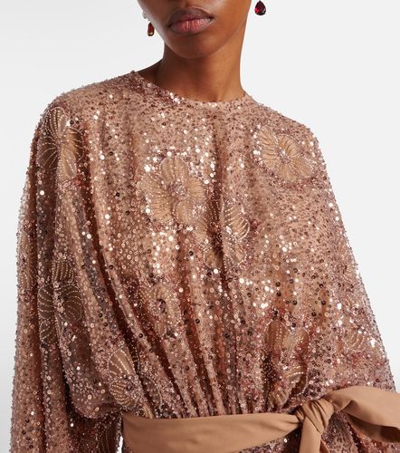 Robe longue en soie mélangée à sequins - Elie Saab - Modalova