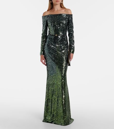 Robe longue en soie mélangée à sequins - Elie Saab - Modalova
