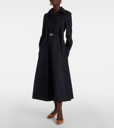 Robe midi ceinturée en laine mélangée à logo - Valentino - Modalova