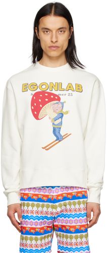 Pull molletonné blanc cassé à image à logo - EGONlab - Modalova