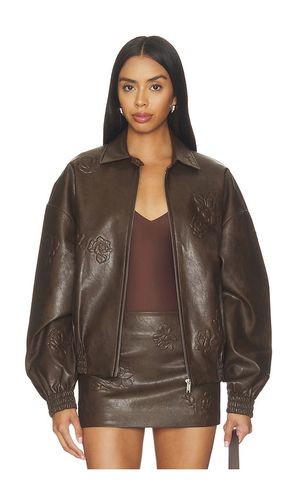 BLOUSON FAUX LEATHER FLORAL IMPRINTED BASEBALL en . Taille 36/4. Also en 38/6 - Markgong - Modalova