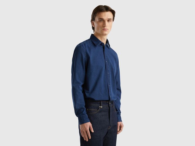 Benetton, Camicia Di Jeans Micro Fantasia, taglia XS, Blu, Uomo - United Colors of Benetton - Modalova