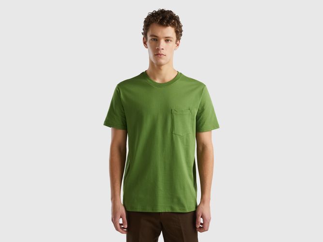 Benetton, T-shirt 100% Cotone Con Taschino, taglia XXL, Verde Militare, Uomo - United Colors of Benetton - Modalova