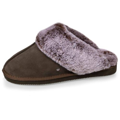 Chaussons Mules Cuir Fourré Chaud Kaki - Isotoner - Modalova