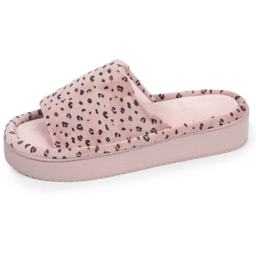 Chaussons Mules Ouvertes Velours, Plateforme 3,5 Cm Léopard Blush - Isotoner - Modalova