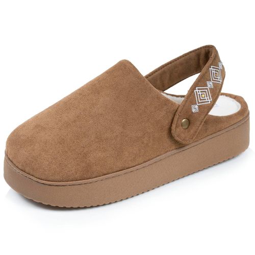 Chaussons Mules Suédine Plateforme De 3,5 Cm, Confort Mousse Optimal Camel - Isotoner - Modalova