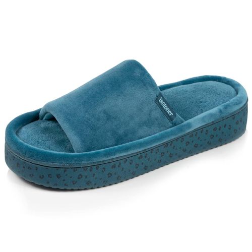 Chaussons Mules Ouvertes Velours, Plateforme 3,5 Cm Bleucanard - Isotoner - Modalova