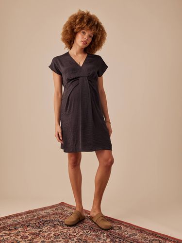 Robe grossesse satinée effet noué anthracite - Envie De Fraise - Modalova