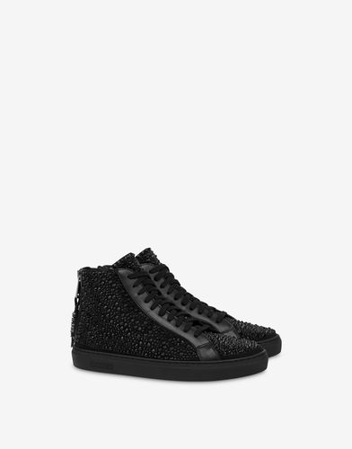 Sneakers Montantes En Cuir De Veau Avec Strass - Moschino - Modalova