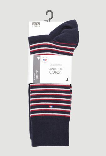 Lot de 2 paires de chaussettes rayées en coton Fabrication Française - MONOPRIX - Modalova