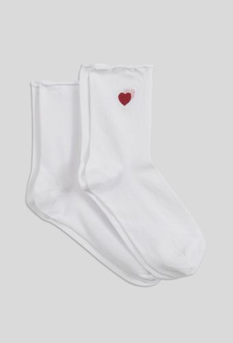 Lot de 2 paires de chaussettes fantaisie avec broderie coeur en coton - MONOPRIX FEMME - Modalova