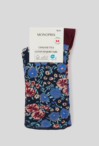 Paire de chaussettes fantaisie à motifs fleurs en coton - MONOPRIX FEMME - Modalova