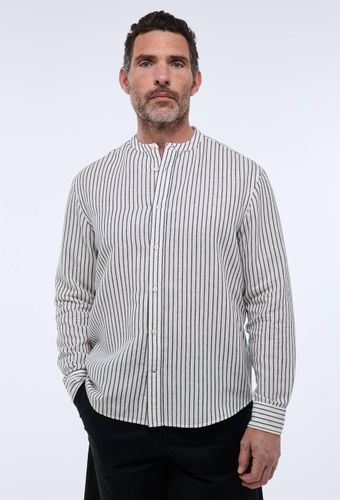 Chemise manches longues col mao rayée en mélange lin et coton - MONOPRIX - Modalova