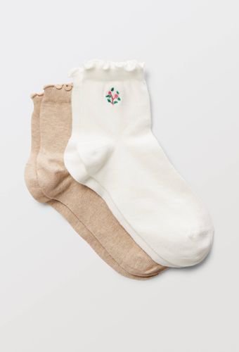 Lot de 2 paires de socquettes fantaisies brodées en coton - MONOPRIX FEMME - Modalova