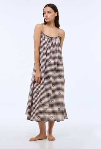 Chemise de nuit vichy à broderies - MONOPRIX - Modalova
