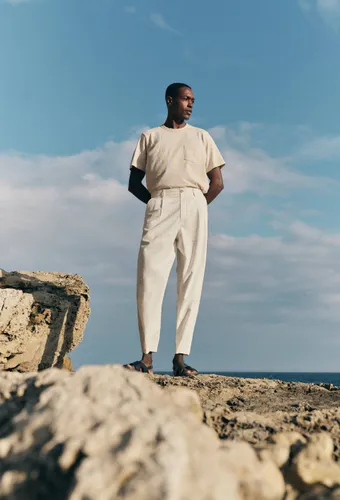 Pantalon à plis en chanvre et coton - MONOPRIX - Modalova